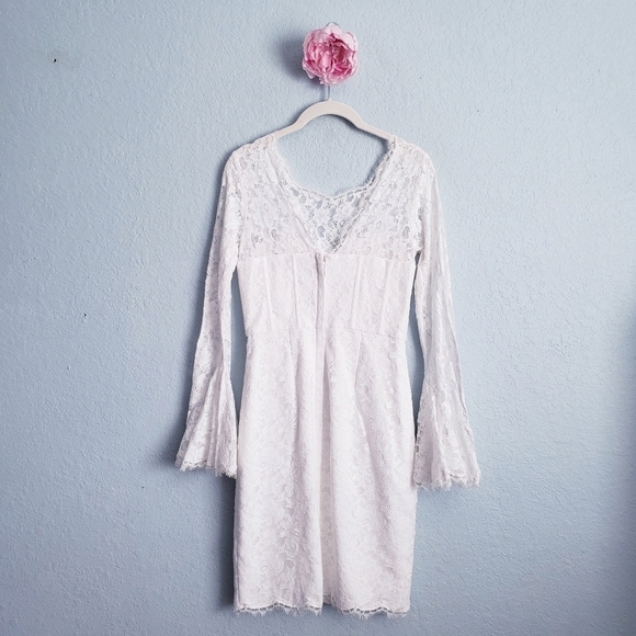 BCBGmaxazria Salina White Corset All Over Lace Bell Sleeve Mini Dress - Picture 11 of 12
